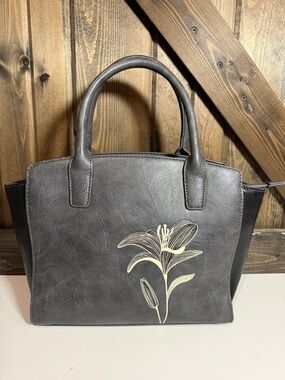 Espe Grey Satchel with Cream Floral Accent by